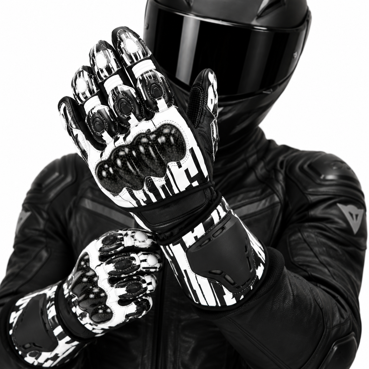 Weiße Motorrad Handschuhe Herren mit Knöchelschutz und Sportoptik