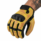 Gelbe Lederhandschuhe fürs Motorrad mit Perforation