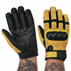 Gelbe Lederhandschuhe fürs Motorrad mit Perforation