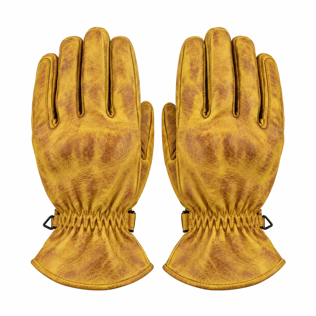 Gelbe Motorrad-Lederhandschuhe Herren mit Vintage Optik