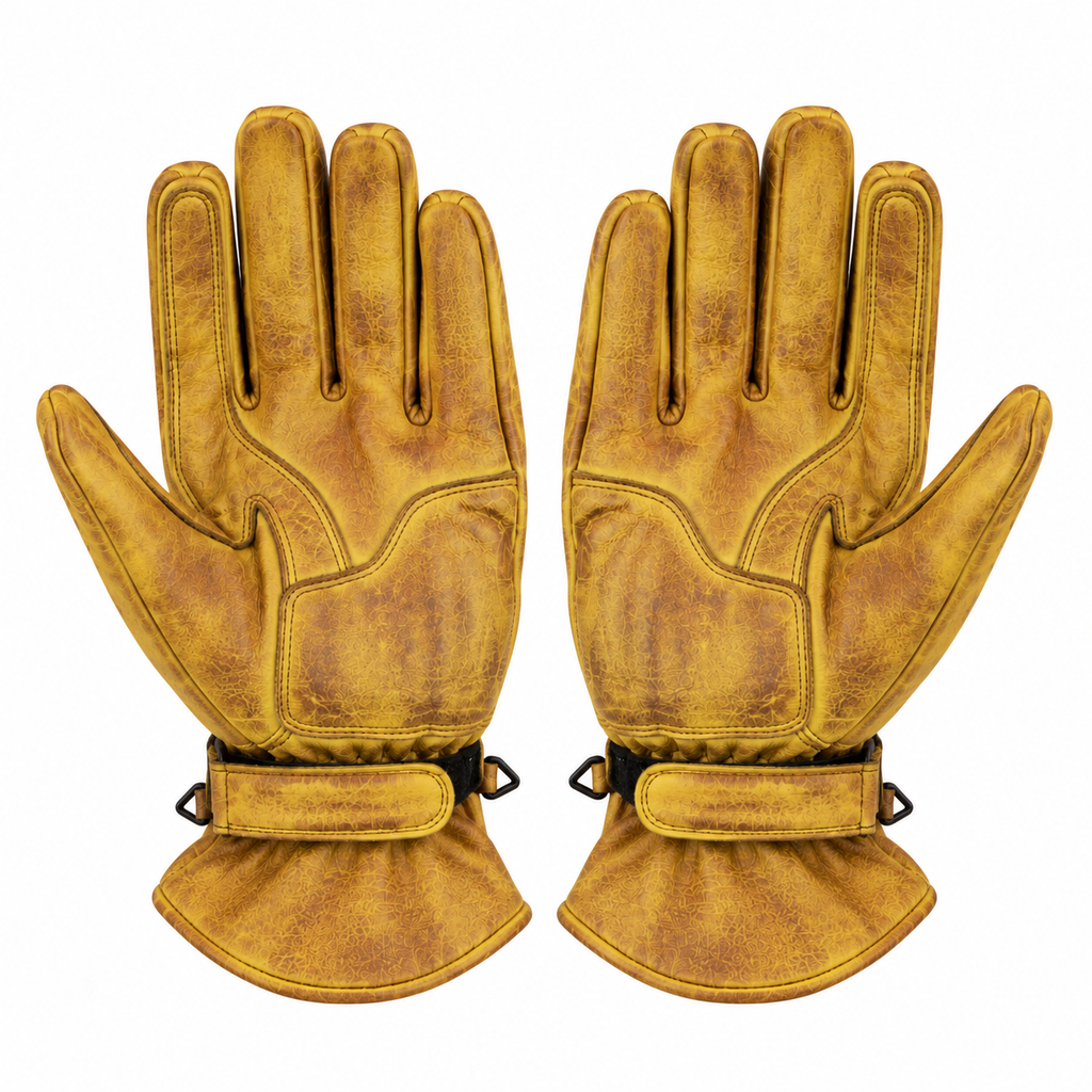 Gelbe Motorrad-Lederhandschuhe Herren mit Vintage Optik