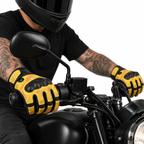 Gelbe Lederhandschuhe fürs Motorrad mit Perforation
