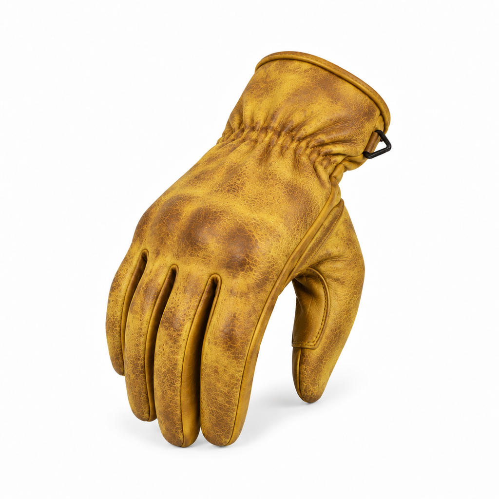 Gelbe Motorrad-Lederhandschuhe Herren mit Vintage Optik