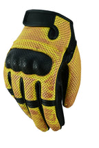 Gelbe Lederhandschuhe fürs Motorrad mit Perforation