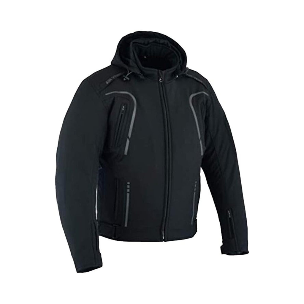 Softshell Motorradjacke Herren Schwarz mit abnehmbarer Kapuze und Reflexdetails