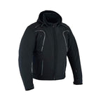 Softshell Motorradjacke Herren Schwarz mit abnehmbarer Kapuze und Reflexdetails