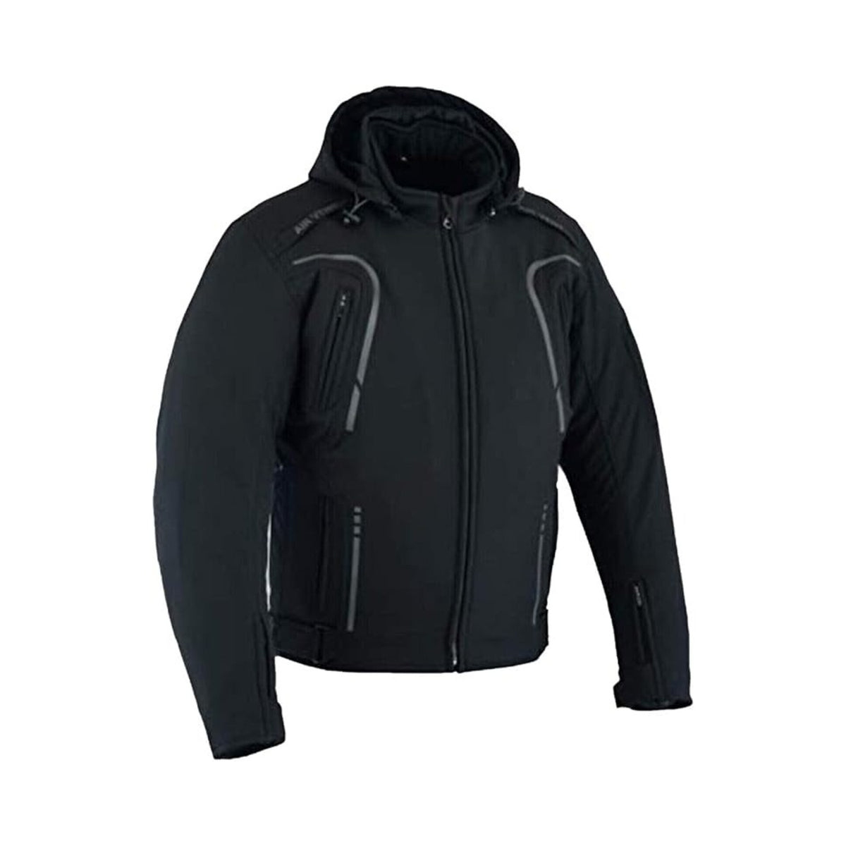 Softshell Motorradjacke Herren Schwarz mit abnehmbarer Kapuze und Reflexdetails