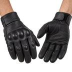 Schwarze Lederhandschuhe für Motorradfahrer mit Knöchelschutz