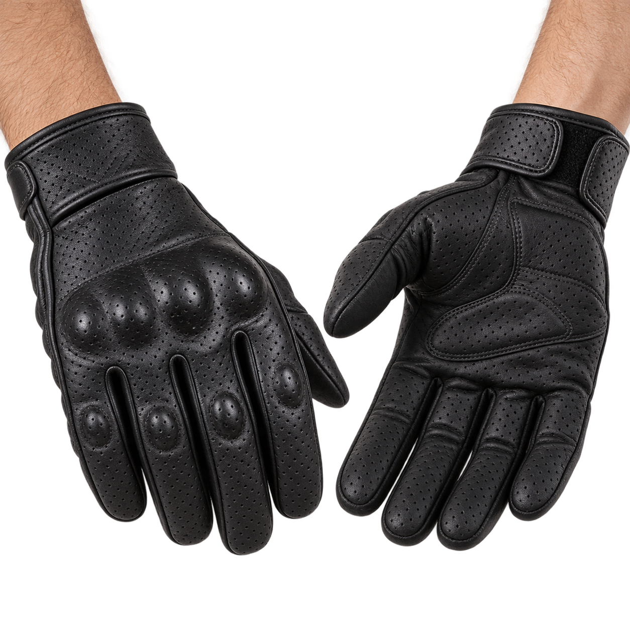 Herren-Motorrad-Lederhandschuhe mit Knöchelschutz – in vier Farben