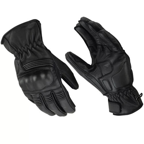 Herren Motorrad Lederhandschuhe Schwarz mit Handprotekto