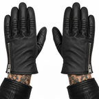 Schwarze Herren Motorradhandschuhe aus Leder mit Reißverschluss