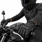 Herren Motorrad Lederhandschuhe Schwarz mit Handprotekto