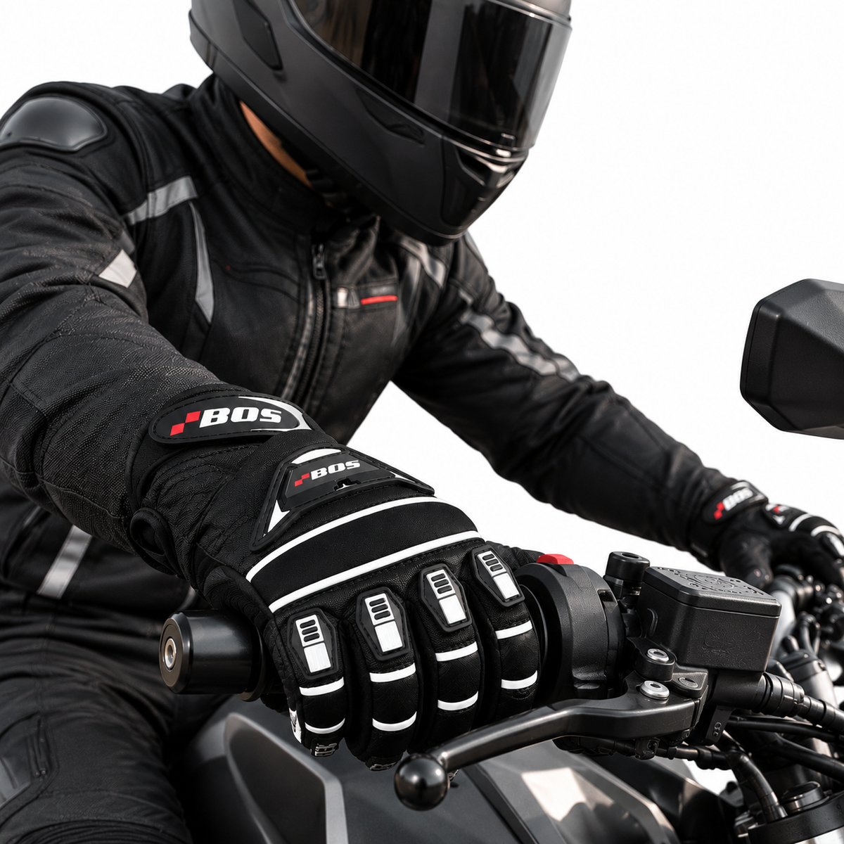 Herren Motorradhandschuhe Schwarz mit Fingerverstärkung und reflektierenden Details