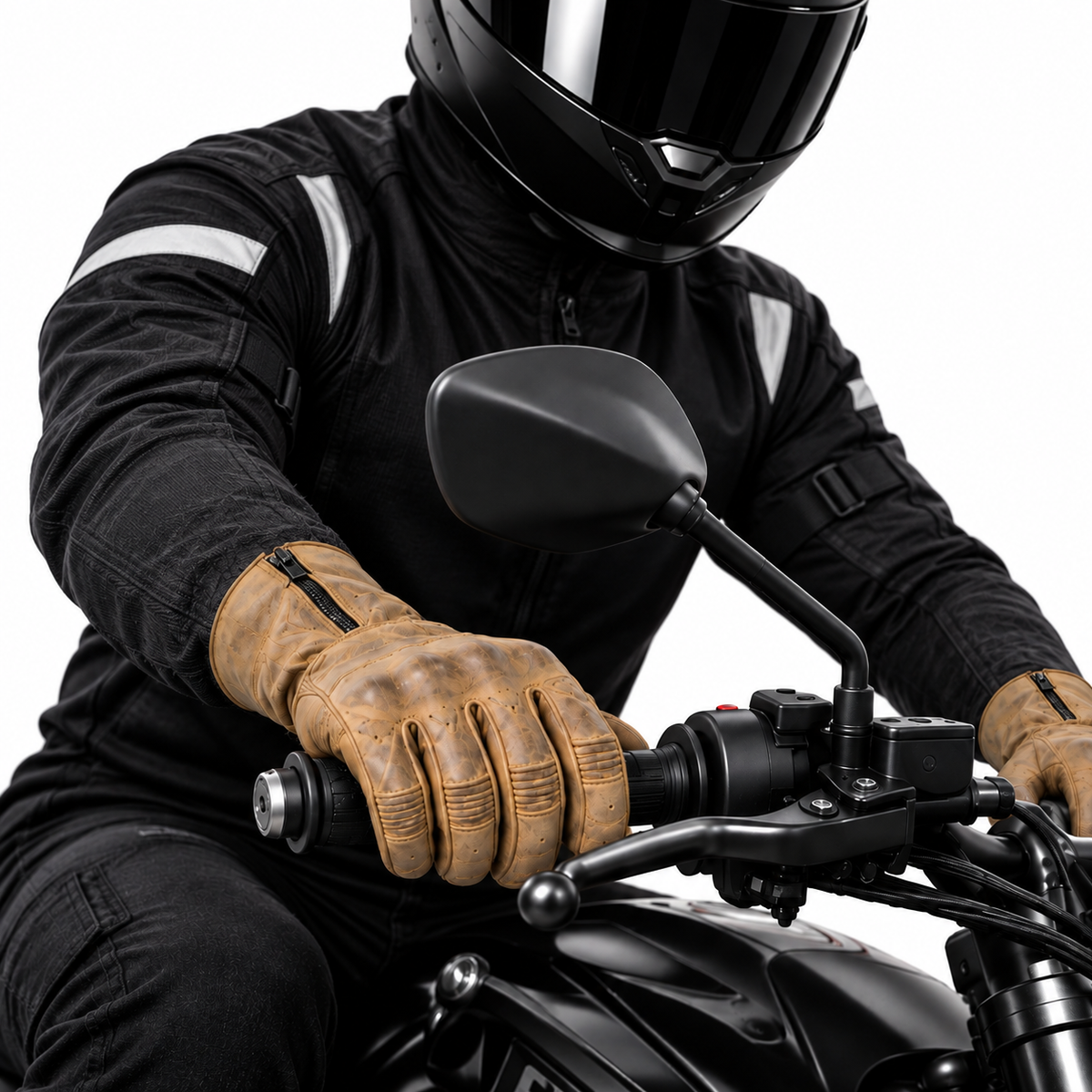 Herren Motorradhandschuhe Braun aus Leder mit Reißverschluss
