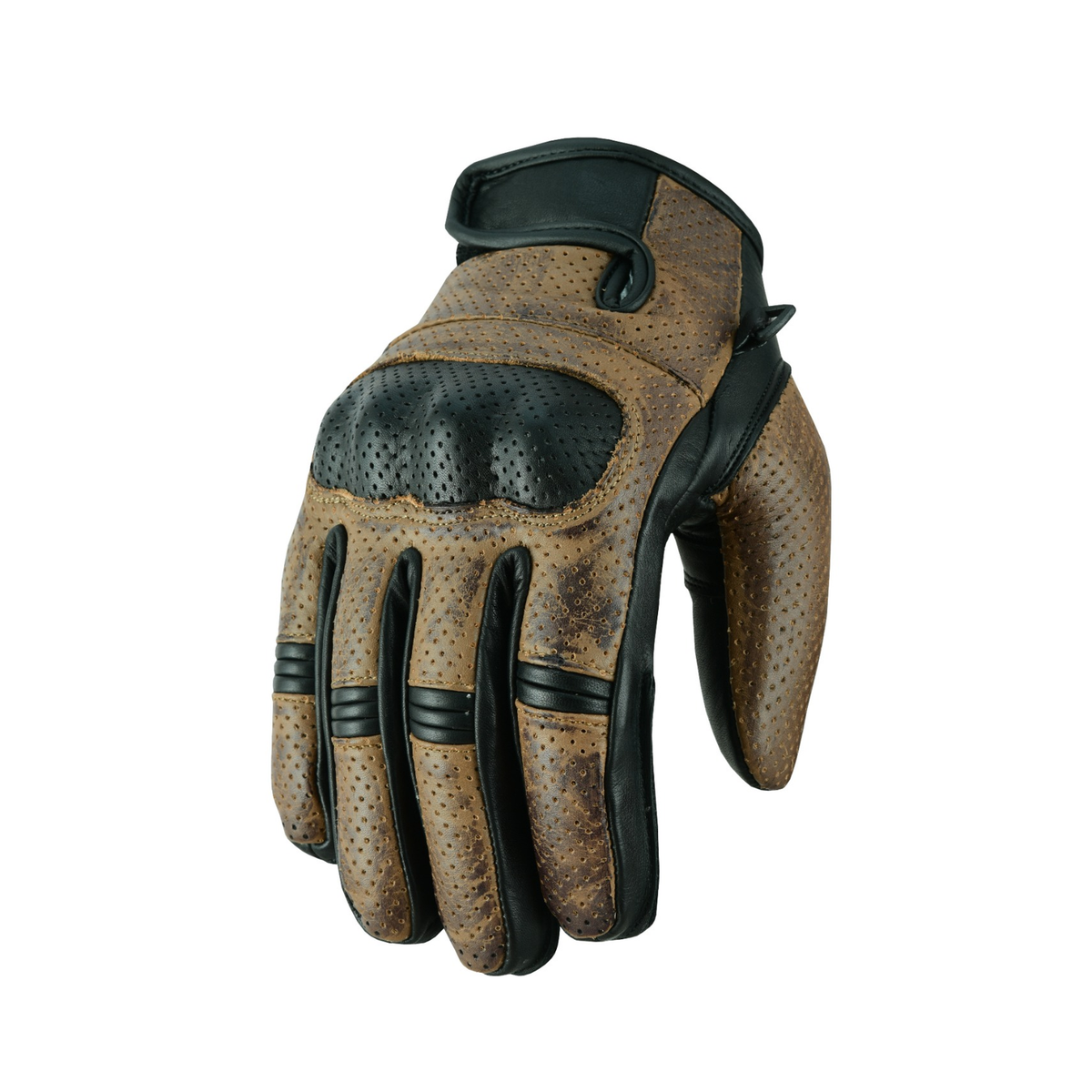 Herren Motorrad-Lederhandschuhe Braun – Perforierte Ausführung