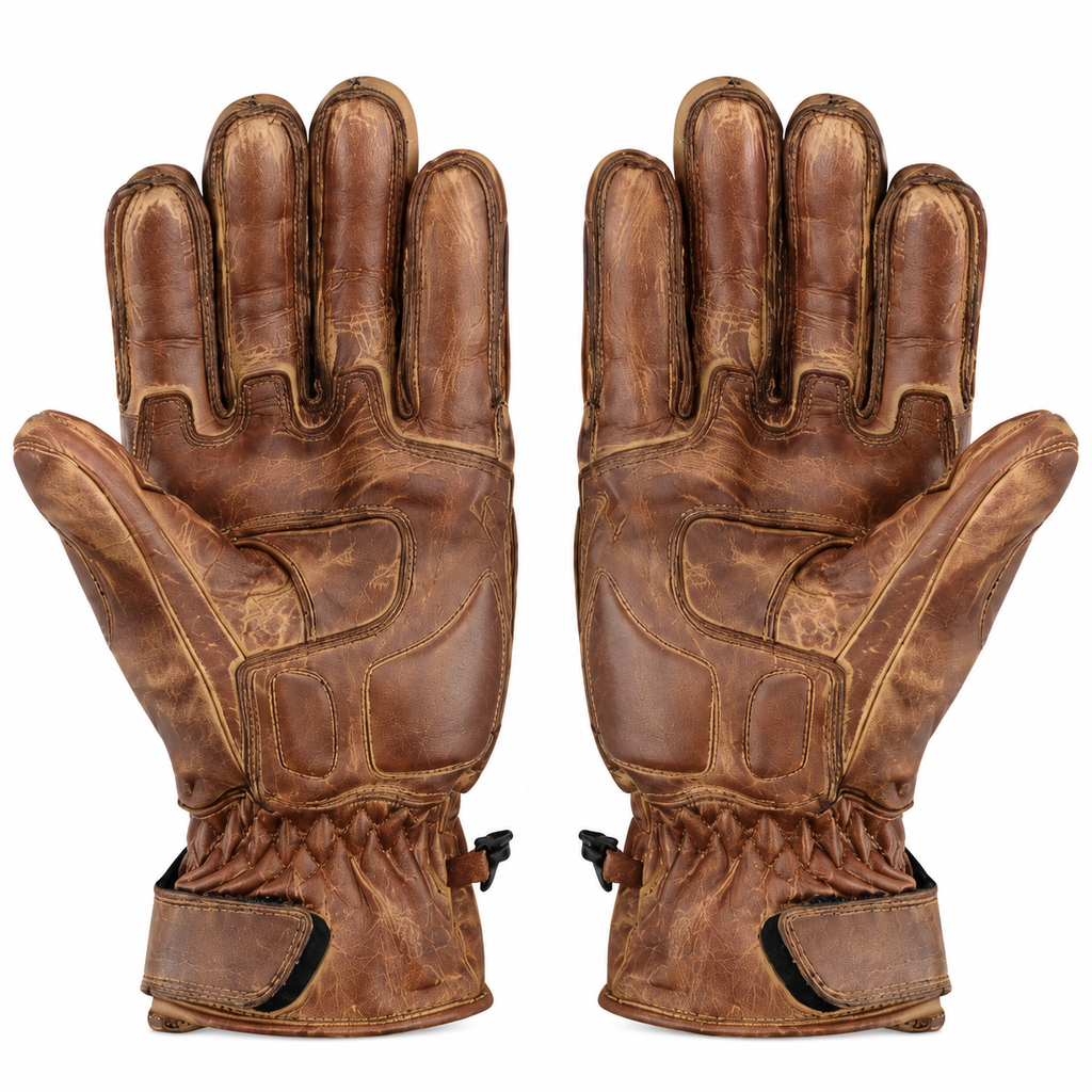 Herren Leder Motorradhandschuhe Braun mit Protektoren