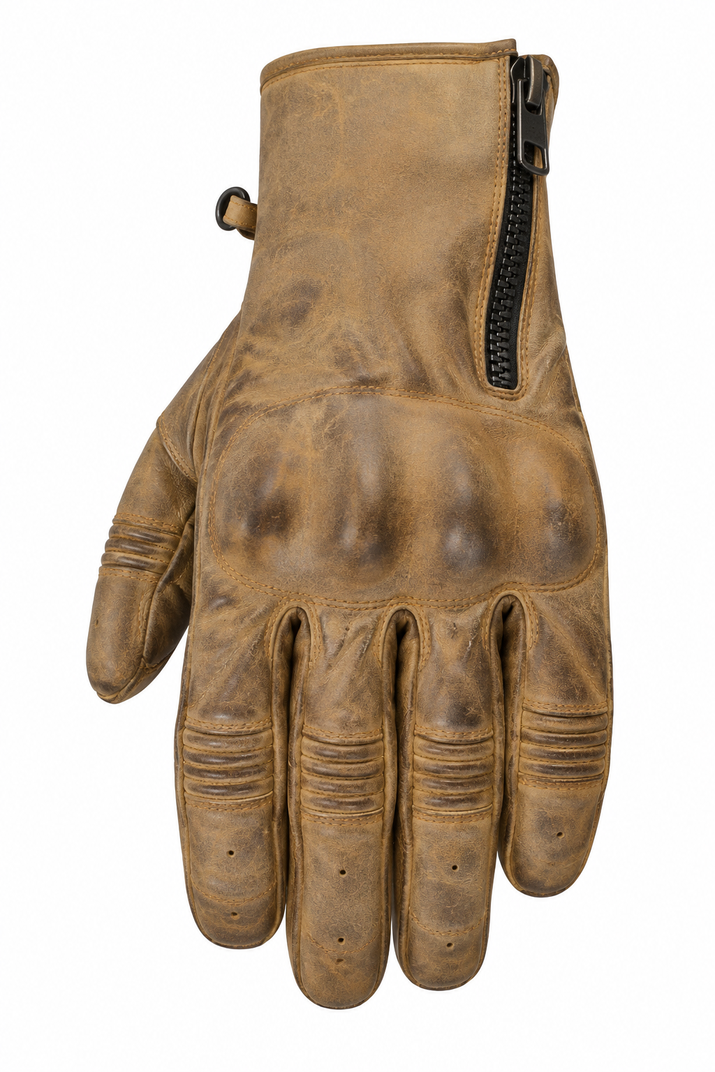 Herren Motorradhandschuhe Braun aus Leder mit Reißverschluss