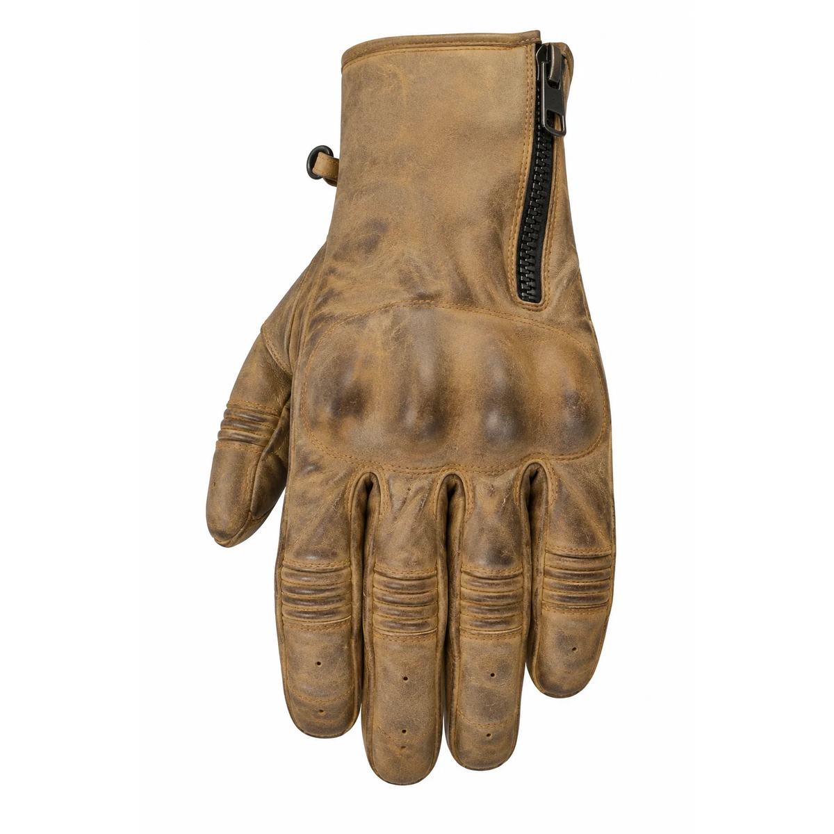 Herren Motorradhandschuhe Braun aus Leder mit Reißverschluss