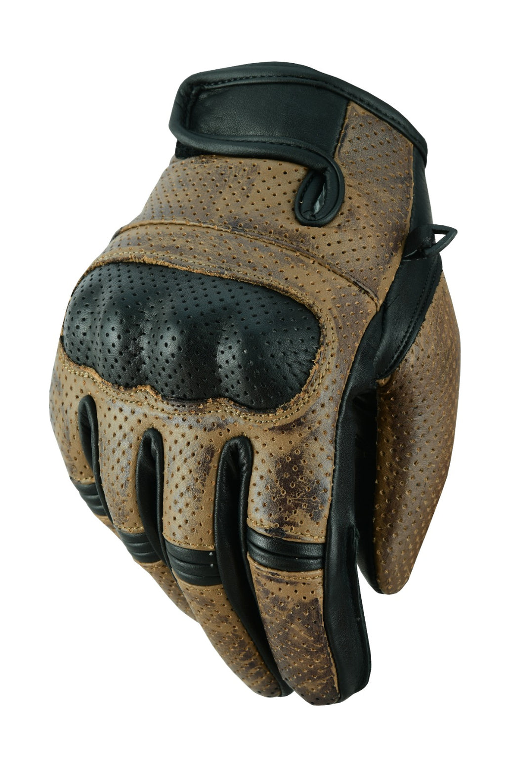 Herren Motorrad-Lederhandschuhe Braun – Perforierte Ausführung