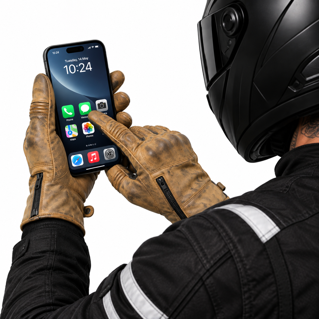 Herren Motorradhandschuhe Braun aus Leder mit Reißverschluss