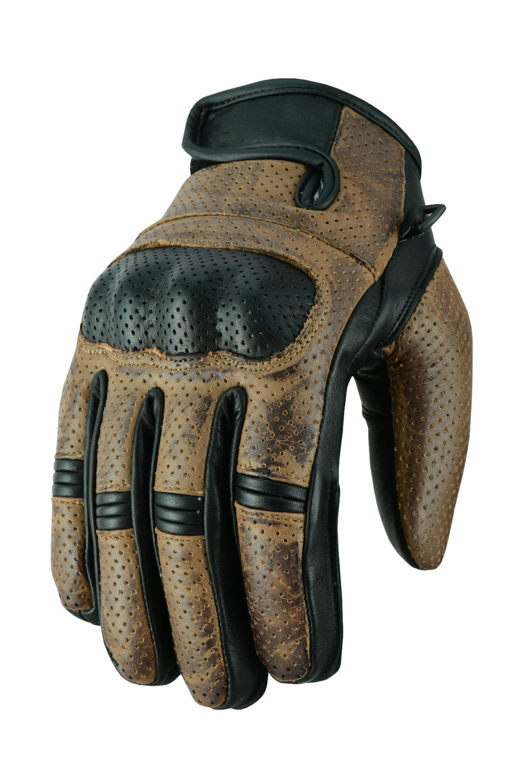 Herren Motorrad-Lederhandschuhe Braun – Perforierte Ausführung