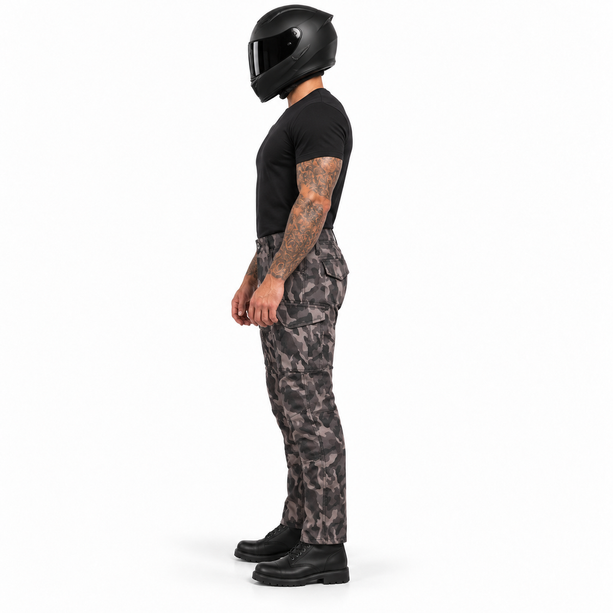 Motorrad-Cargohose in Camouflage mit Aramid-Verstärkung und herausnehmbaren CE-Knieprotektoren