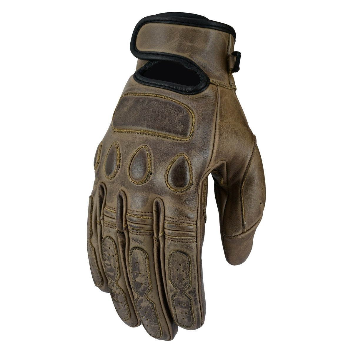 Herren Vintage Leder Motorradhandschuhe Braun mit Schutzverstärkung