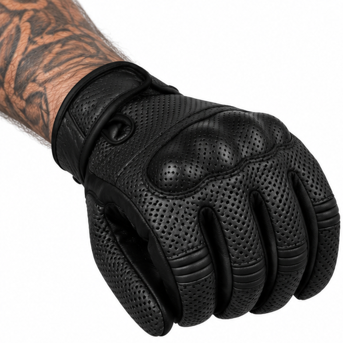 Schwarze Lederhandschuhe Motorrad – Perforiert & Verstärkt