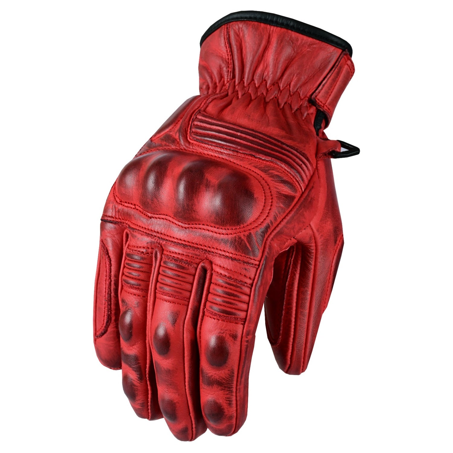 Herren Lederhandschuhe Rot für Motorrad mit Handprotektoren