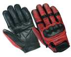 Herren Motorrad Lederhandschuhe Rot Schwarz mit Protektoren