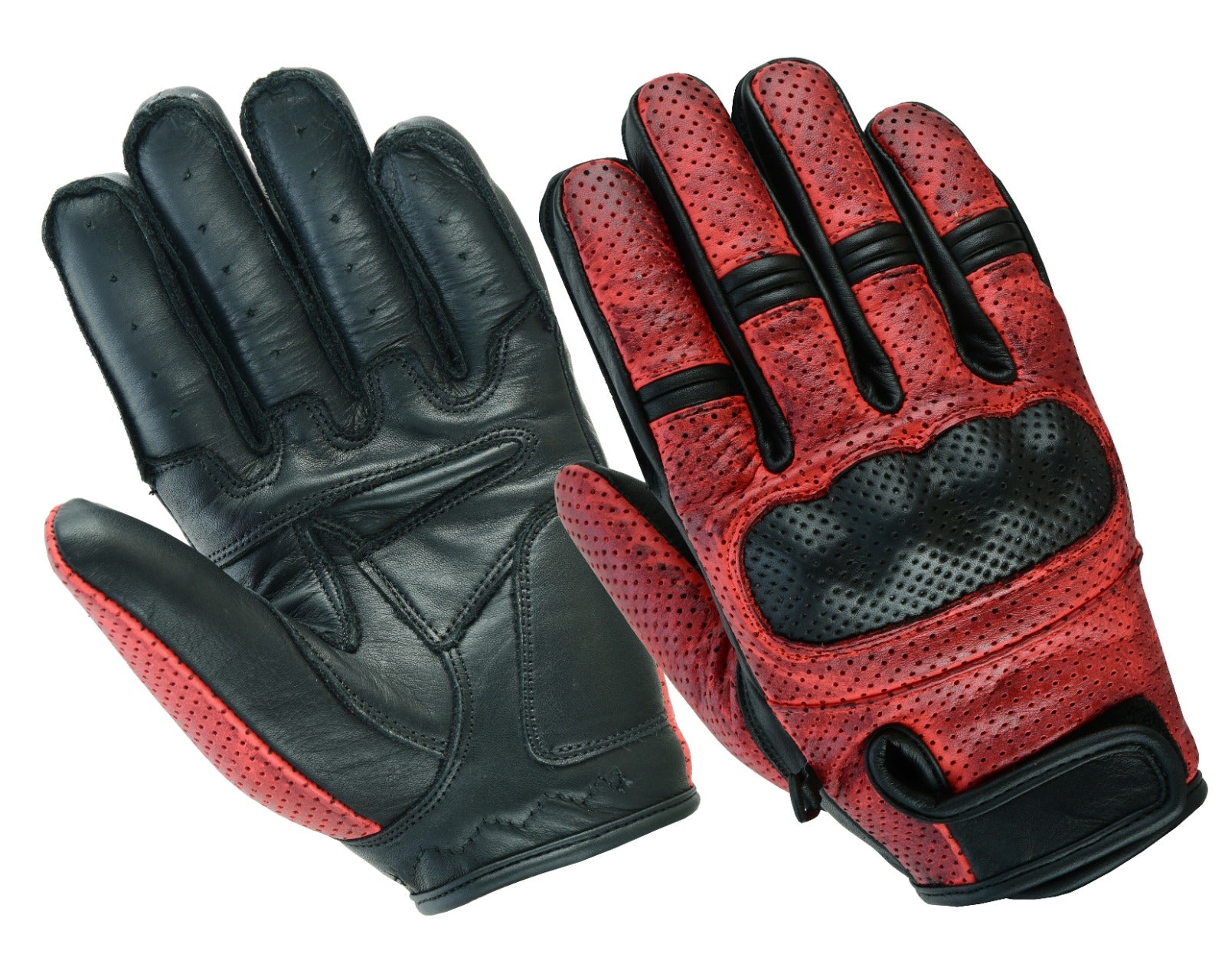 Herren Motorrad Lederhandschuhe Rot Schwarz mit Protektoren