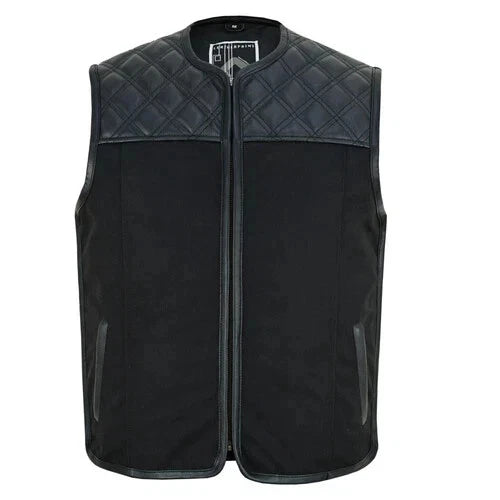Iron Brotherhood Leder & Canvas Motorradweste – Biker Club Style