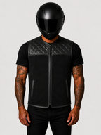 Motorradweste aus Rindsleder und Canvas im klassischen Biker Style