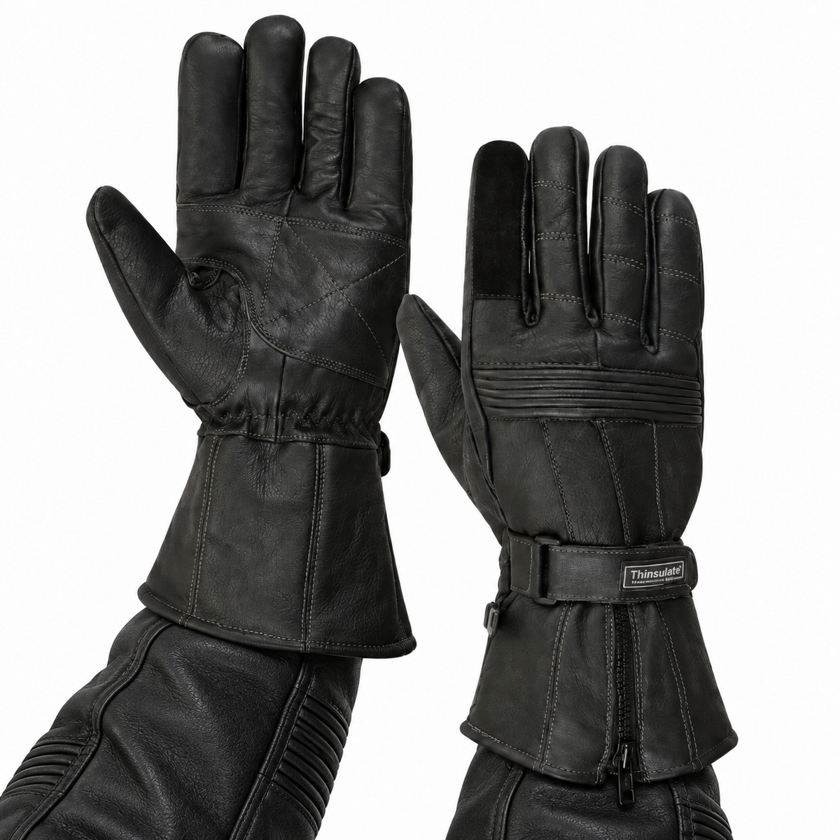 Herren Motorradhandschuhe mit langer Stulpe und Reißverschluss