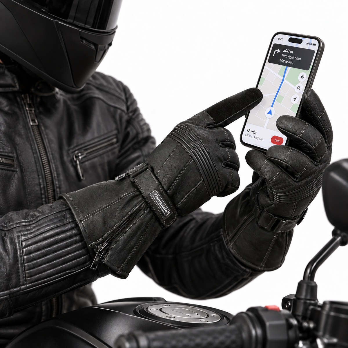 Herren Motorradhandschuhe mit langer Stulpe und Reißverschluss