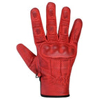 Rote Herren Motorradhandschuhe mit Knöchelschutz und perforiertem Leder