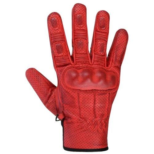 Rote Herren Motorradhandschuhe mit Knöchelschutz und perforiertem Leder