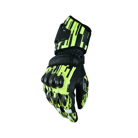 Motorradhandschuhe aus Rindsleder Neongrün
