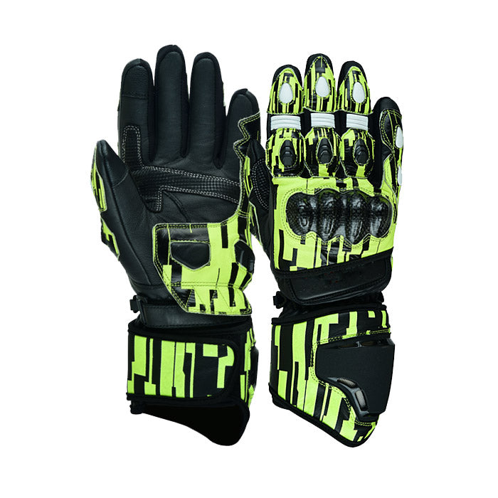 Motorradhandschuhe aus Rindsleder Neongrün
