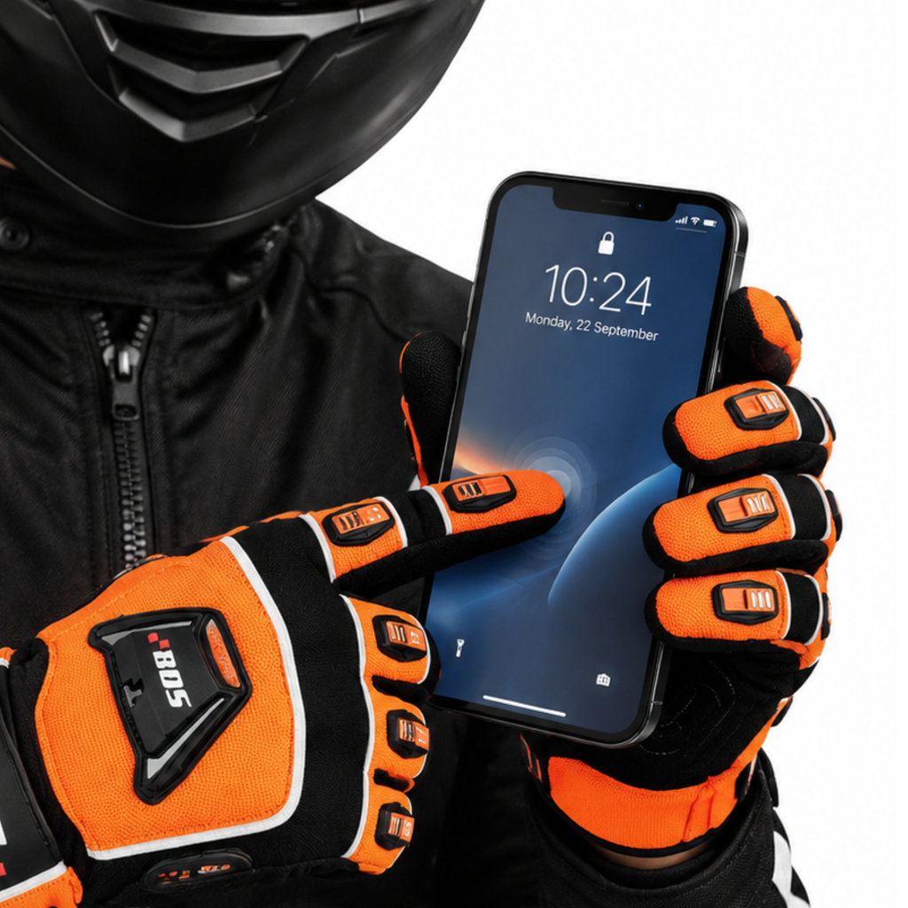 Herren Motorradhandschuhe Orange Schwarz mit Fingerverstärkung