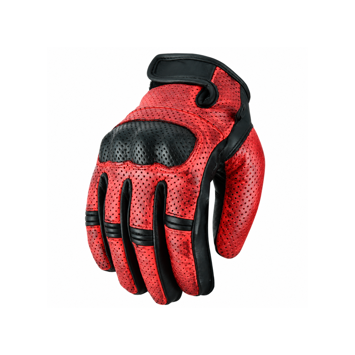 Herren Motorrad Lederhandschuhe Rot Schwarz mit Protektoren