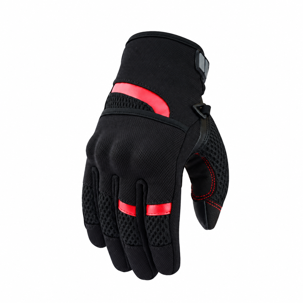 Herren Motorradhandschuhe Schwarz mit roten Details und Mesh-Belüftung