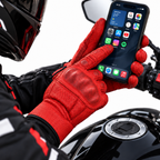 Rote Herren Motorradhandschuhe mit Knöchelschutz und perforiertem Leder