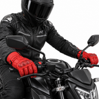 Rote Herren Motorradhandschuhe mit Knöchelschutz und perforiertem Leder