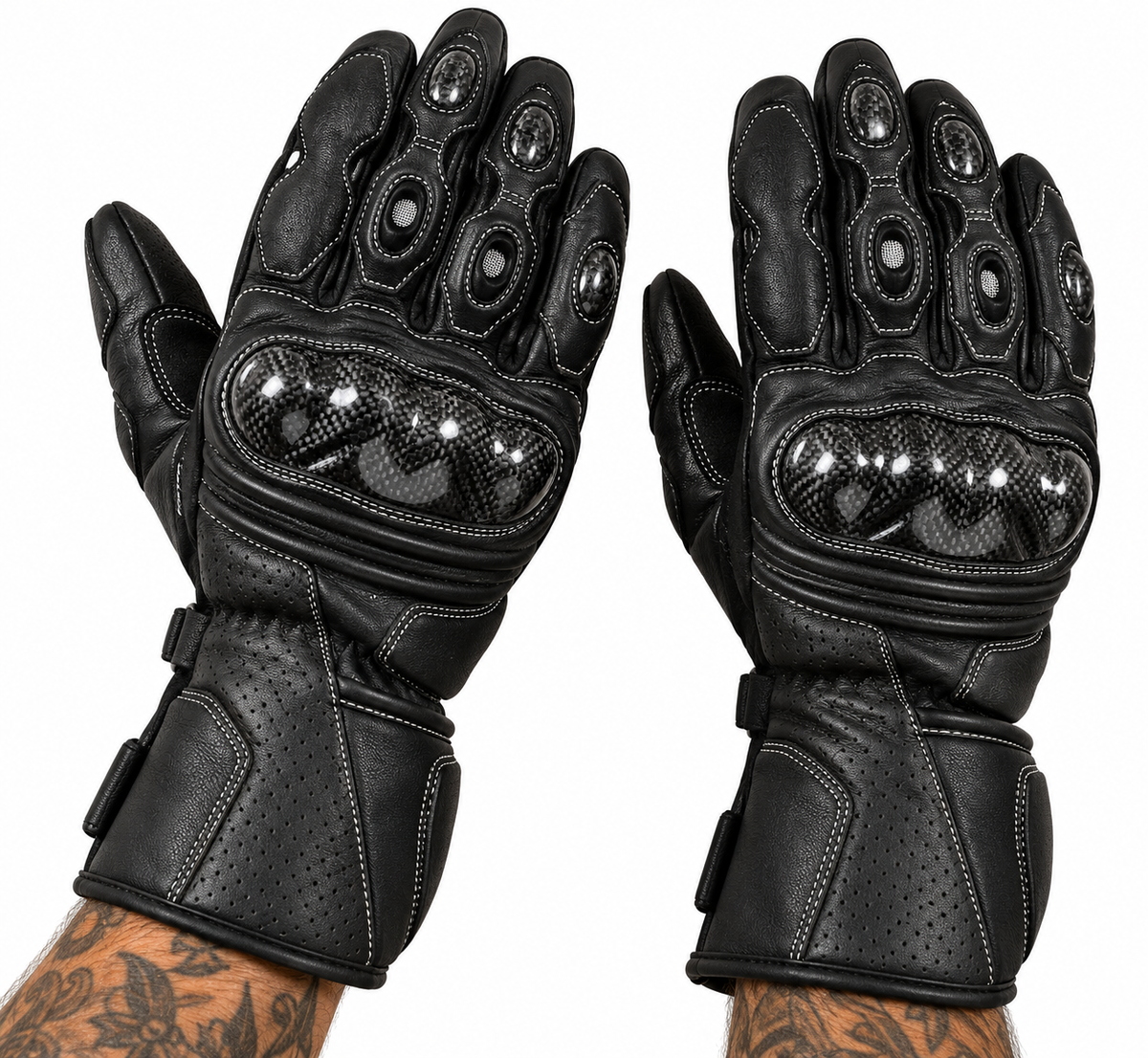 Herren Motorradhandschuhe Schwarz mit Hartprotektor und Touring-Design