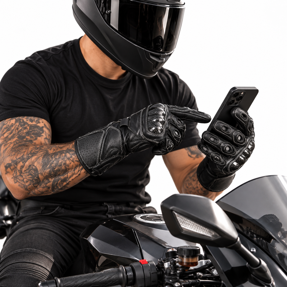 Herren Motorradhandschuhe Schwarz mit Hartprotektor und Touring-Design