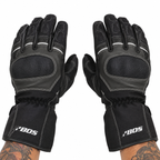 Herren Motorradhandschuhe Schwarz mit Schutzpolster und Langschaft