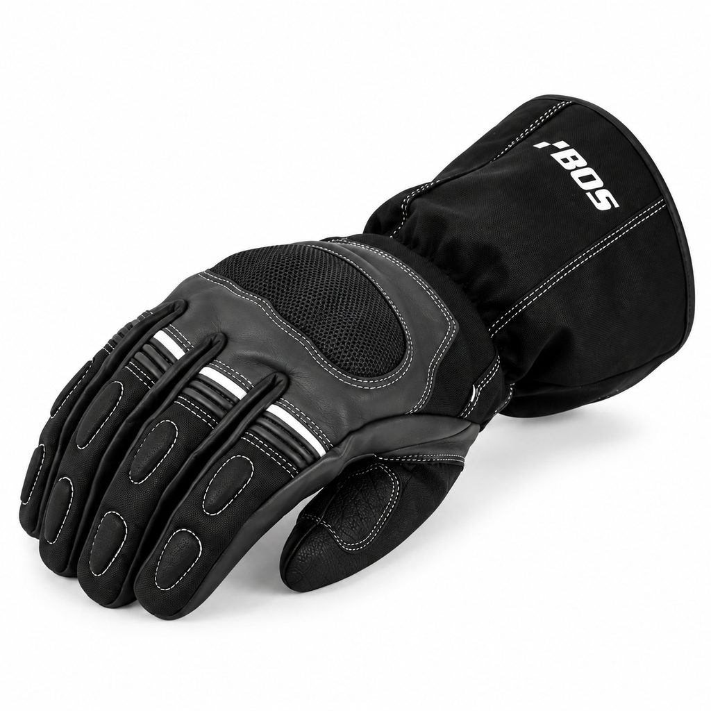 Herren Motorradhandschuhe Schwarz mit Schutzpolster und Langschaft