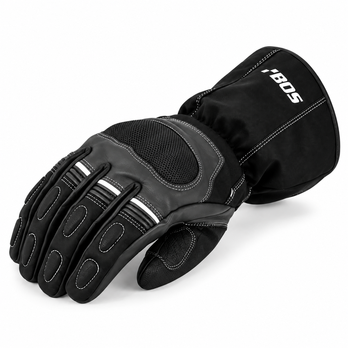Herren Motorradhandschuhe Schwarz mit Schutzpolster und Langschaft