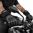 Herren Motorradhandschuhe Schwarz mit Schutzpolster und Langschaft